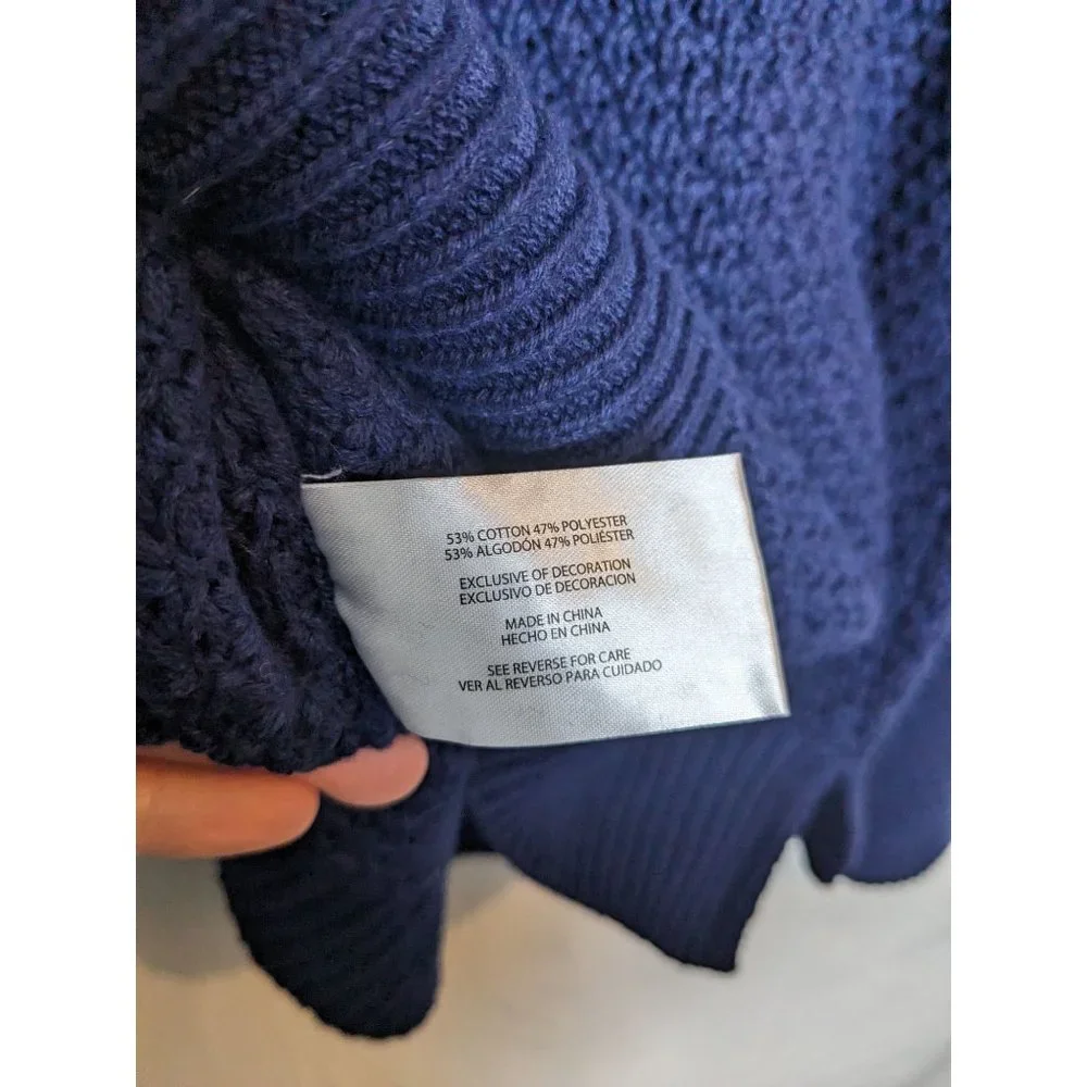 NWT Gap Textured Knit Preppy Cottage Crew Neck Navy Blue‎ Sweater Women's XS